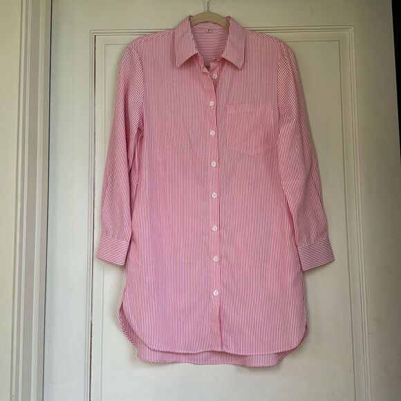 New Without Tag Pink And White Striped Shirtdress With Two Hidden Pockets - Picture 1 of 7